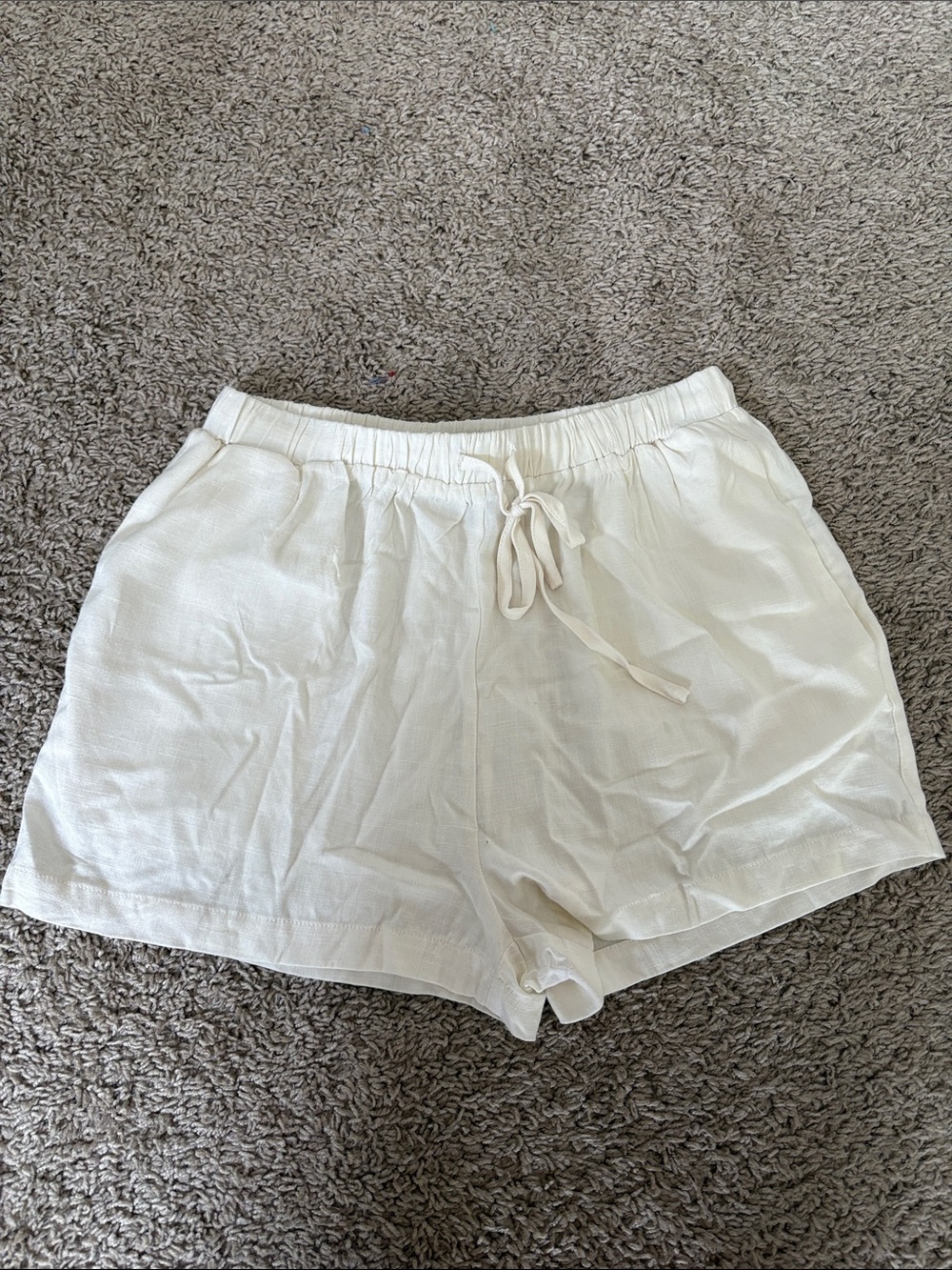 Forever 21 Cream Drawstring Linen-Blend Shorts